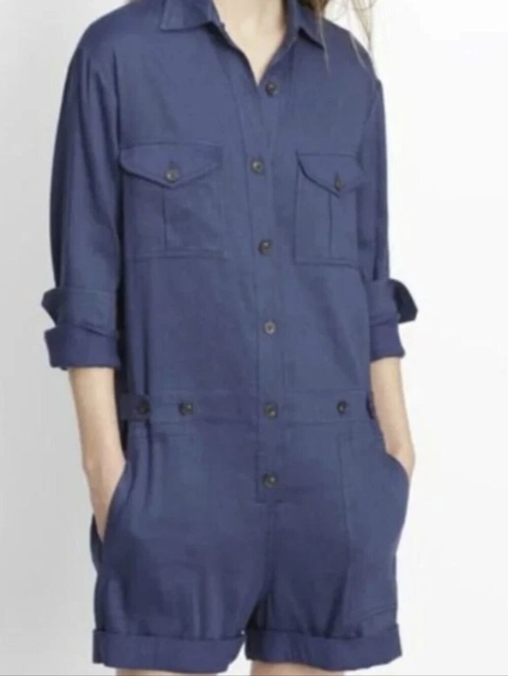 NWT Vince Linen Utility Navy Romper 8